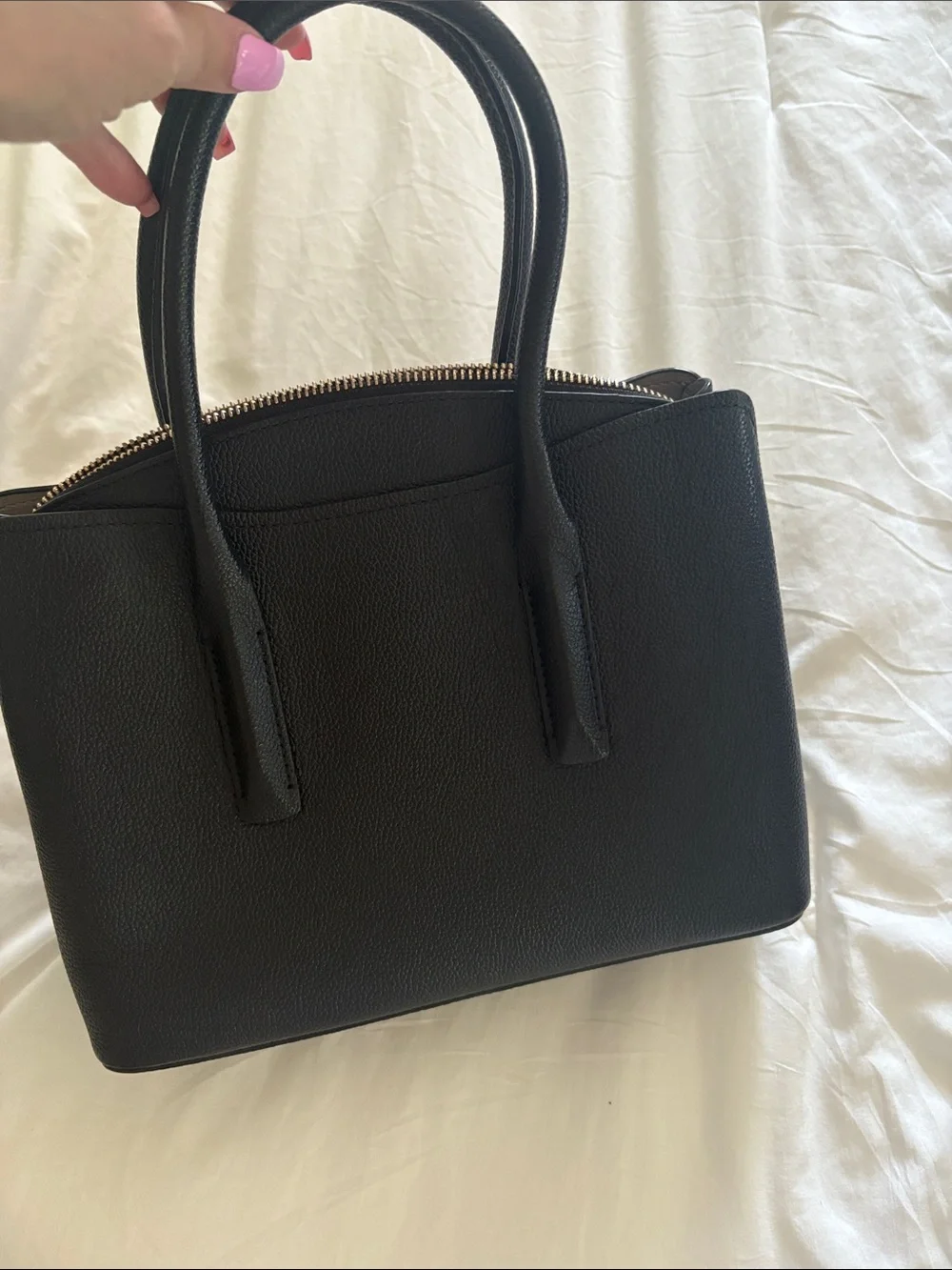 kate spade Black Pebbled Leather Satchel with Heart Charm